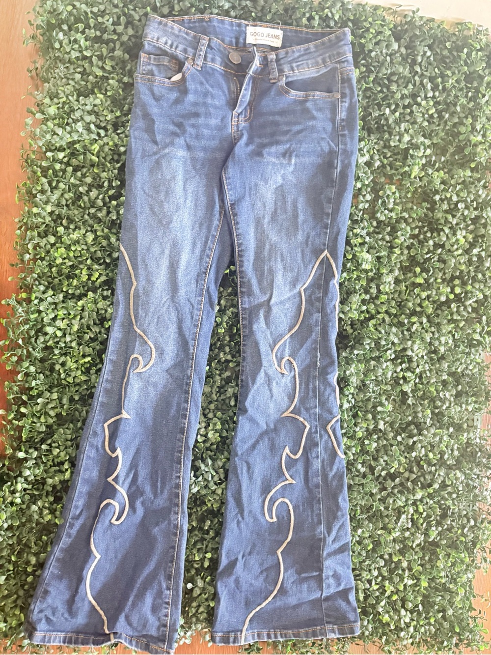 GOGO Blue Flare Jeans with White Embroidery